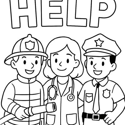 The Sight Word HELP With Community Helpers: Firefighter, Doctor, And Police Officer Working Together