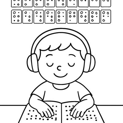 A Child Reading A Braille Book With Raised Dots Shown And The Braille Alphabet Displayed