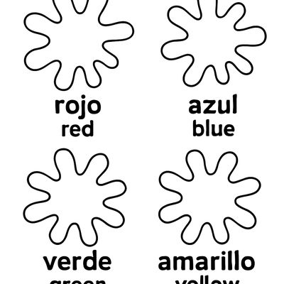 Colors Written In Spanish And English Next To Paint Splashes: Rojo Red, Azul Blue, Verde Green, Amarillo Yellow