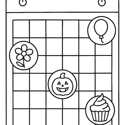 A Calendar Page Showing One Month With Special Days Circled And Illustrated