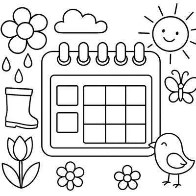 A May Calendar Decorated With Spring Symbols