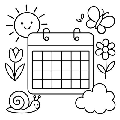An April Calendar Page Decorated With Spring Symbols
