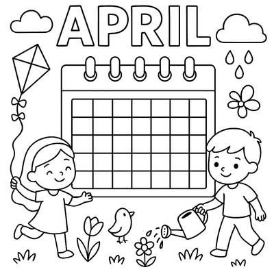 April Calendar With Spring Weather Symbols