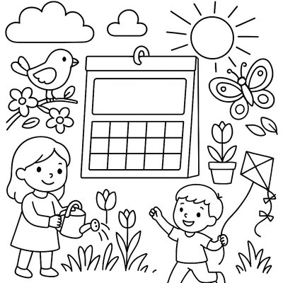 Calendar Page Showing April With Seasonal Activities