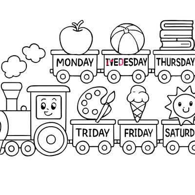 The Seven Days Of The Week Written On Train Cars With A Matching Activity For Each Day