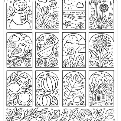 The Twelve Months Of The Year As Twelve Windows Each Showing A Seasonal Scene