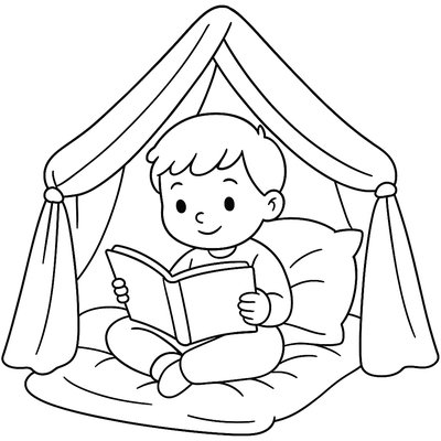 A Child Reading A Book Inside A Cozy Pillow-and-blanket Fort