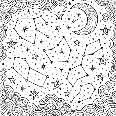 A Night Sky With Constellation Patterns To Trace