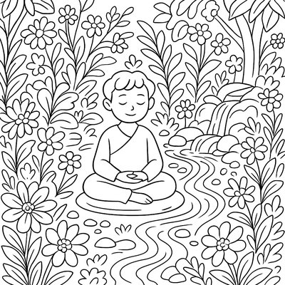 A Peaceful Meditation Garden With Flowing Water And Flowers