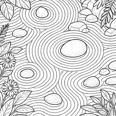 A Peaceful Zen Garden With Raked Sand And Stones