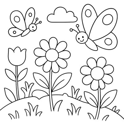 Peaceful Garden Scene With Butterflies And Flowers