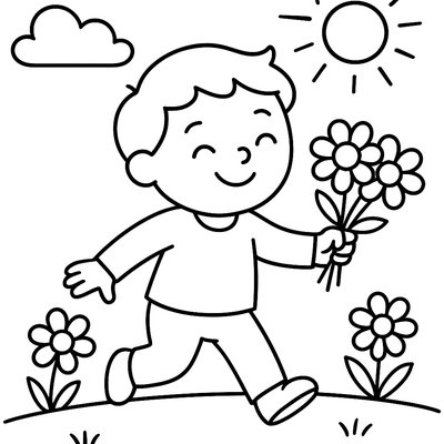 A Child Feeling Joyful While Picking Spring Flowers