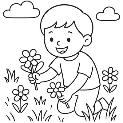 A Happy Child Picking Wildflowers