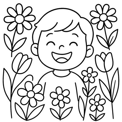 A Happy Child's Face Surrounded By Spring Flowers Showing Joy