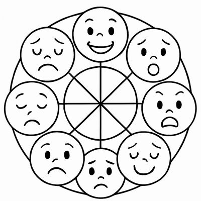 An Emotion Wheel With Faces Showing Different Feelings