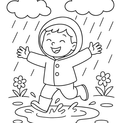 Child Feeling Happy While Playing In Spring Rain Puddles