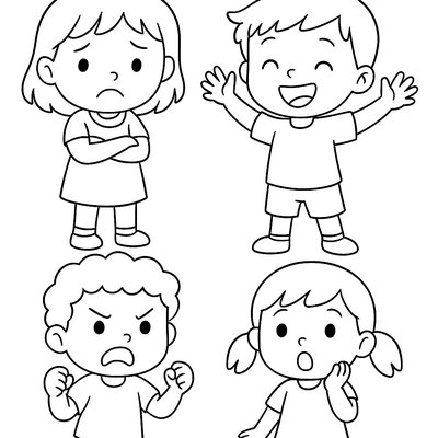 Children Showing Different Emotions Through Facial Expressions And Body Language