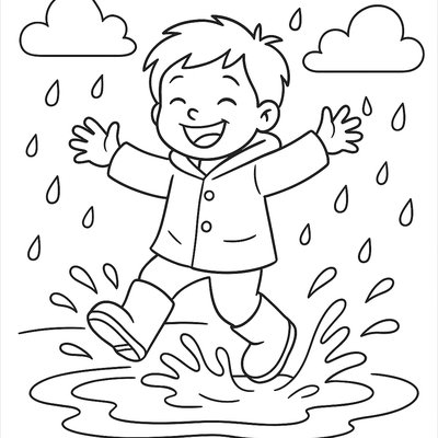 Happy Child Jumping In Puddles With Joy
