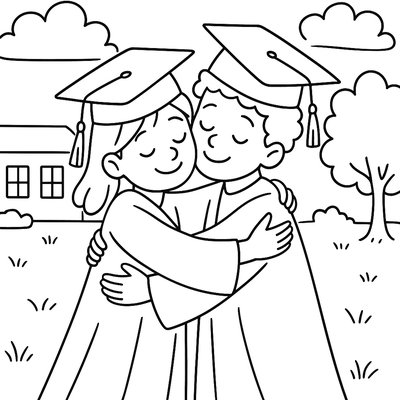 Two Friends In Graduation Caps Hugging And Saying Goodbye At The End Of The School Year