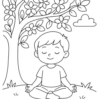 A Child Meditating Peacefully Under A Flowering Tree
