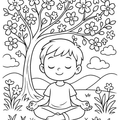 Child Meditating Peacefully In Blooming Lavender Field