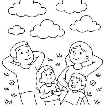 Family Lying On Grass Looking Up At Clouds In Spring Sky