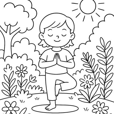 A Child Doing Yoga Poses In A Peaceful Garden Setting