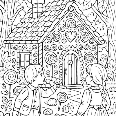 Hansel And Gretel Discovering A Candy House