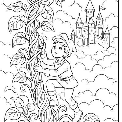 Jack Climbing Beanstalk Toward Giant's Castle