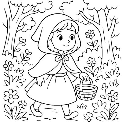 Little Red Riding Hood Walking Through A Spring Forest