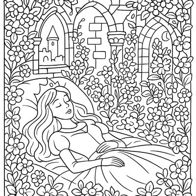 Sleeping Beauty Awakening In Flower-covered Castle