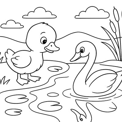 The 'ugly Duckling' Seeing Its Beautiful Swan Reflection In A Pond For The First Time, Surrounded By Lily Pads