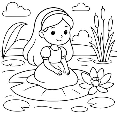 Thumbelina Sitting On A Lily Pad In A Spring Pond