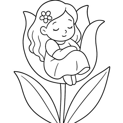 Thumbelina Sleeping In A Tulip Flower