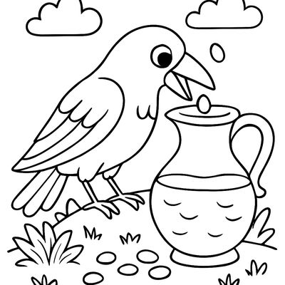 A Crow Dropping Pebbles Into A Water Pitcher