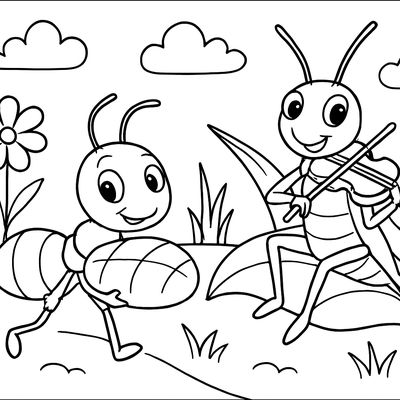 An Ant Carrying Food While A Grasshopper Plays