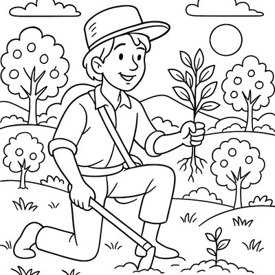 Johnny Appleseed Planting Trees Across The Countryside