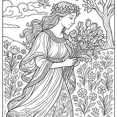 Persephone Returning From Underworld Bringing Spring Flowers