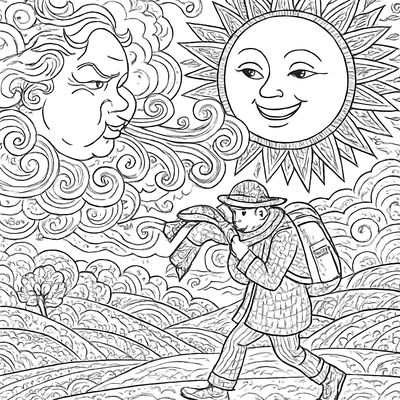 The Wind And The Sun Competing Over A Traveler