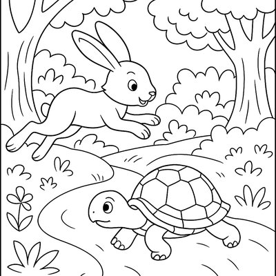 Tortoise And Hare Racing Through Forest Path