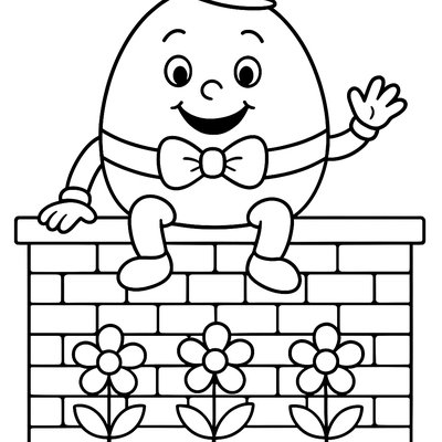 Humpty Dumpty Sitting On A Brick Wall With Flowers Below
