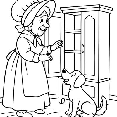 Old Mother Hubbard And Her Dog At The Cupboard