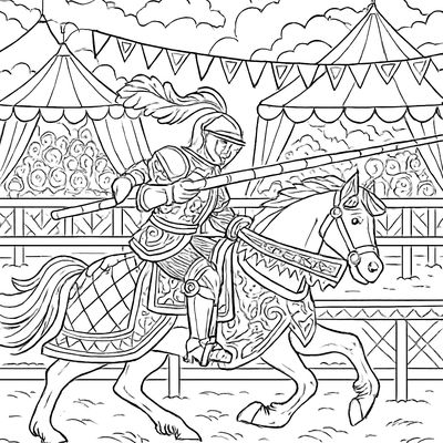A Knight Jousting On Horseback At A Tournament