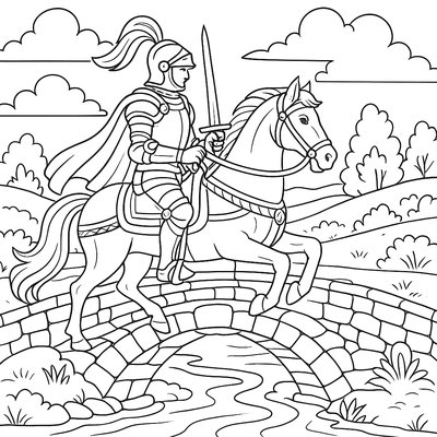 A Knight On Horseback Crossing Stone Bridge