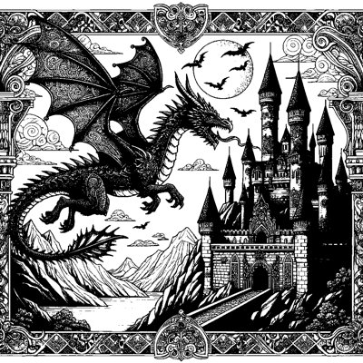 A Dragon Flying Over A Castle