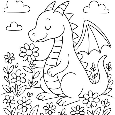 A Gentle Dragon Tending To A Flower Garden