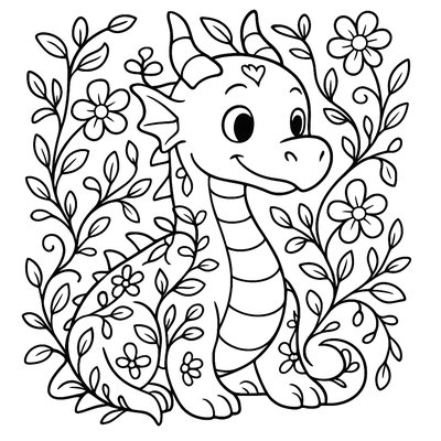 Friendly Plant Dragon With Vines And Flowers Growing From Its Scales
