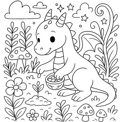 Gentle Dragon Helping Plant Seeds In Magical Garden