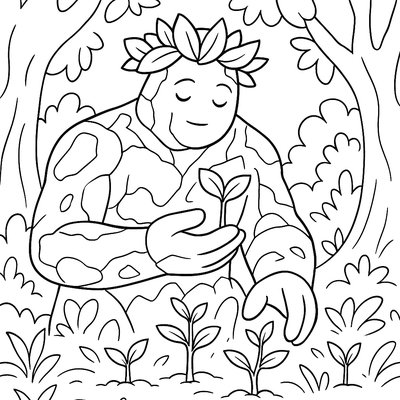 A Magical Earth Guardian Nurturing A Forest Of Growing Saplings