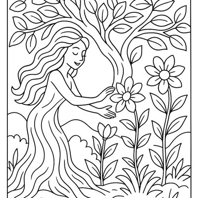 A Magical Tree Spirit Awakening Flowers With Her Touch